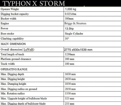 TYPHON TERROR X STORM Mini Excavator Machine – 1 Ton Trench Digger with Canopy, Hydraulic Thumb Clip, Bucket USA