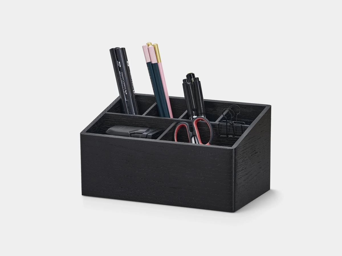 Wooden Desk Organizer with 6 Compartments, Black