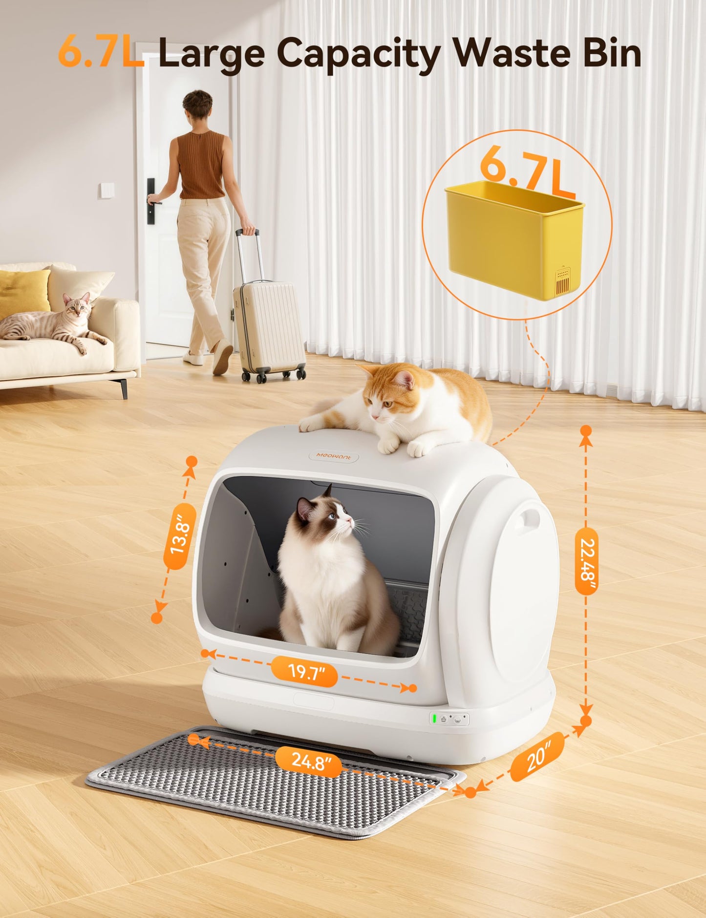 MeoWant Self-Cleaning Cat Litter Box, 106L Extra-Large Space Low
