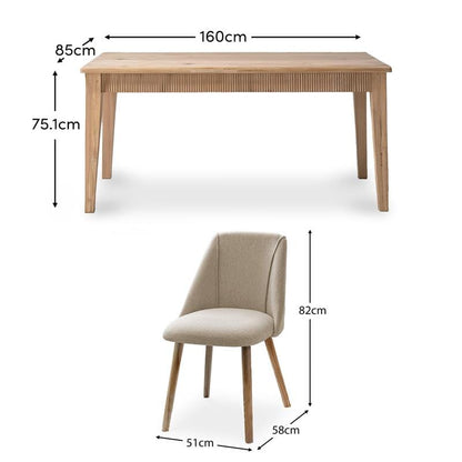 Raleigh Whitewash Oak Rectangular Dining Table Set - 6 Seater - Freya Sand Dining Chairs - Whitewash Oak Legs