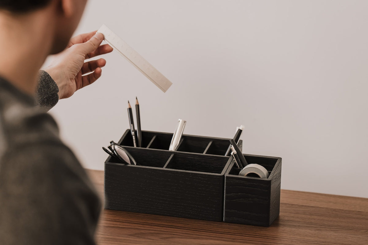 Wooden Desk Organizer with 6 Compartments, Black