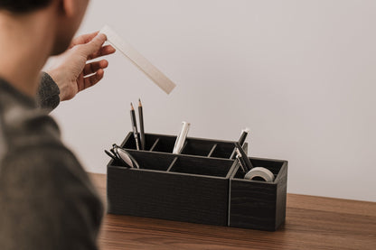 Wooden Desk Organizer with 6 Compartments, Black