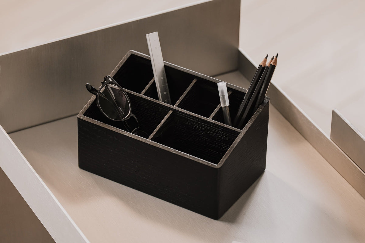 Wooden Desk Organizer with 6 Compartments, Black
