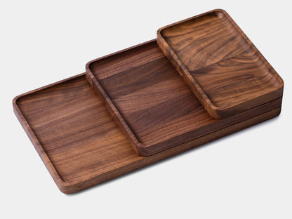 Walnut Wood Catchall Tray Set – 3 Pieces