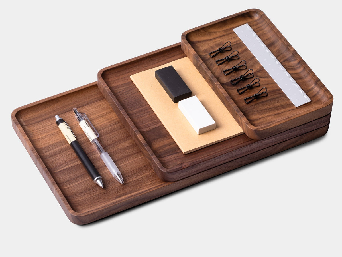 Walnut Wood Catchall Tray Set – 3 Pieces