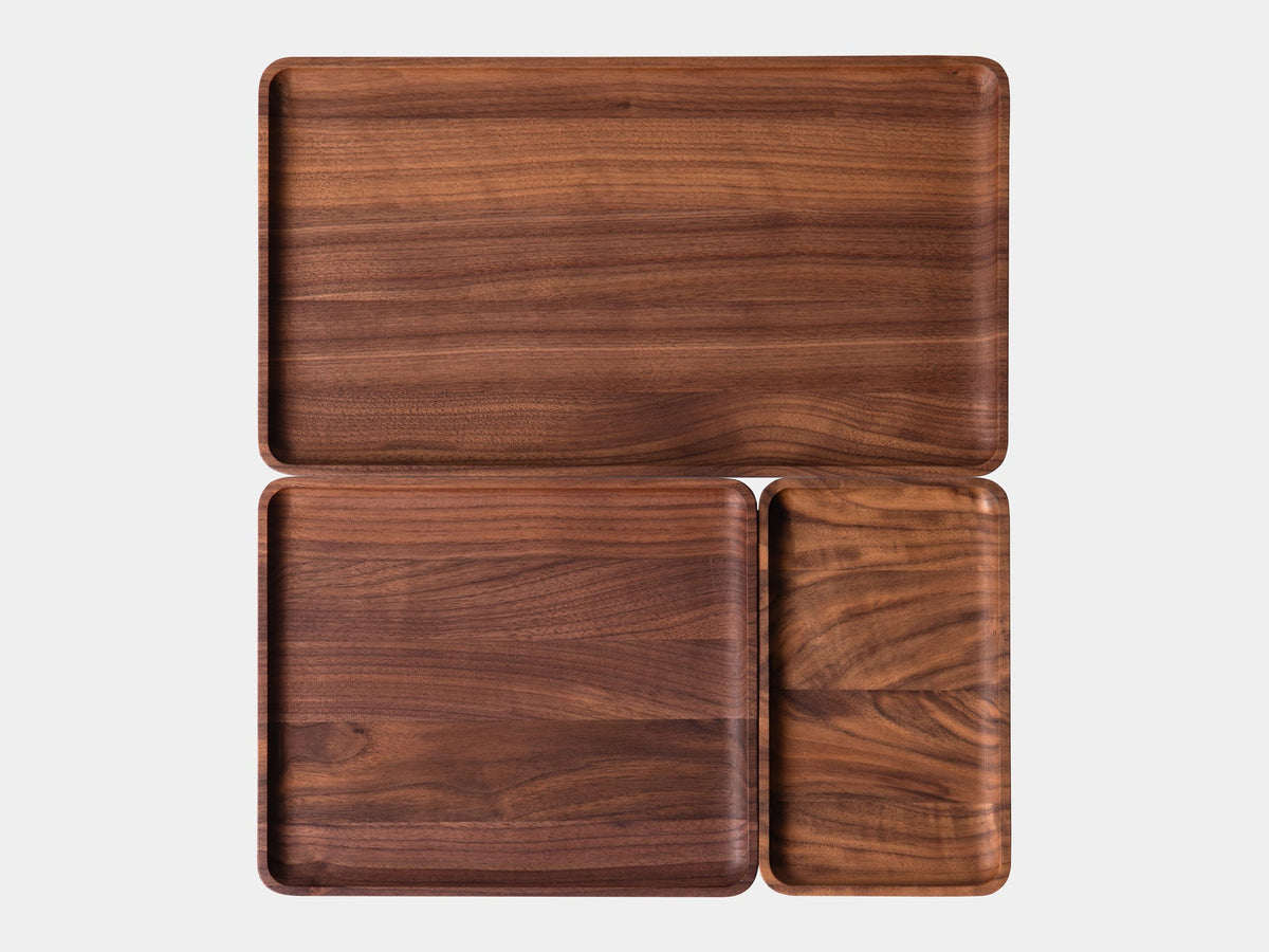 Walnut Wood Catchall Tray Set – 3 Pieces