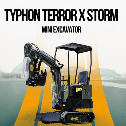 TYPHON TERROR X STORM Mini Excavator Machine – 1 Ton Trench Digger with Canopy, Hydraulic Thumb Clip, Bucket USA